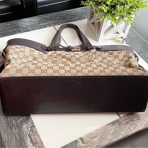 Authentic Large Gucci Totes Bag Canvas/Leather Handbag Brown Monogram Tote - Picture 4 of 11